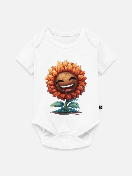 Lächelnder Sonnenblumen Gruß - Baby Premium Kurzarmbody - Weiß