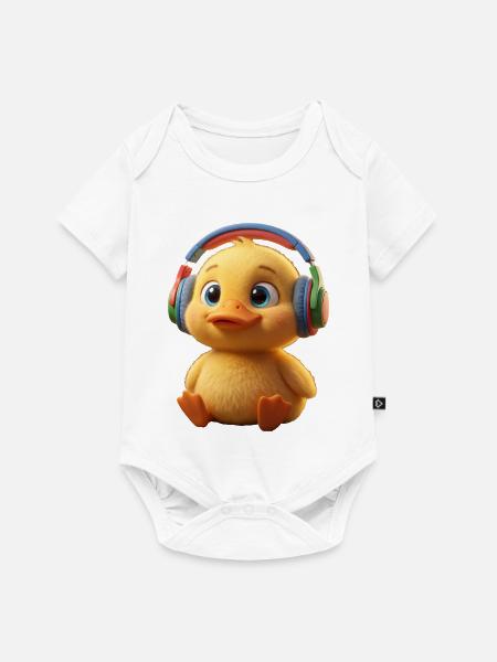 Kopfhörer-Küken mit Beats - Baby Premium Kurzarmbody - Weiß