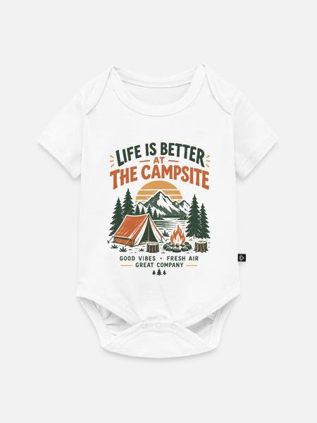 Lagerfeuer am Campingplatz - Baby Premium Kurzarmbody - Weiß