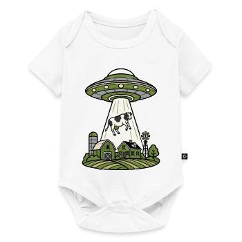 UFO Entführung Kuh Bauernhof Retro Sci-Fi Shirt - Baby Premium Kurzarmbody - Weiß - Vorne