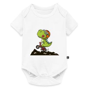 Cool dinosaur rides a bike and listens to music - Baby Premium short-sleeve bodysuit - white - Front