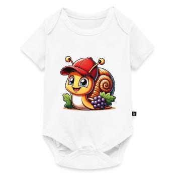 Petit escargot mignon avec casquette de baseball et raisins - Body à manches courtes Premium Bébé - blanc - Devant