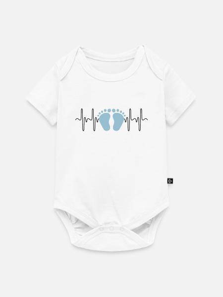 Herzschlag EKG Baby Junge hellblau Babyfüße - Baby Premium Kurzarmbody - Weiß