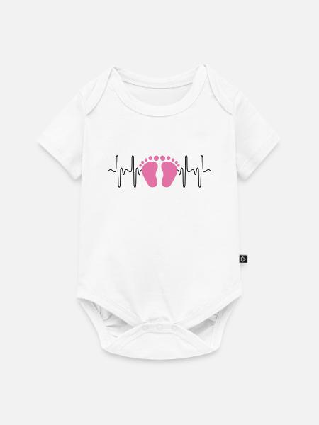Herzschlag EKG Baby Mädchen rosa Babyfüße - Baby Premium Kurzarmbody - Weiß
