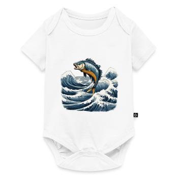 Ukiyo-e Angler Vintage Waves Fish Art Design - Baby Premium short-sleeve bodysuit - white - Front