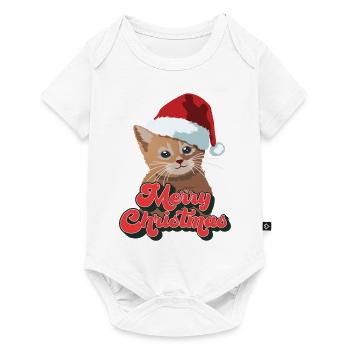 Cadeau de Noël mignon chat drôle chapeau de père Noël joyeux Noël - Body à manches courtes Premium Bébé - blanc - Devant