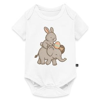 Rabbit Rides Elephant – Sweet Animal Friendship - Baby Premium short-sleeve bodysuit - white - Front
