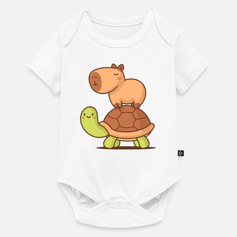 Capybara sur une tortue - Body à manches courtes Premium Bébé - blanc