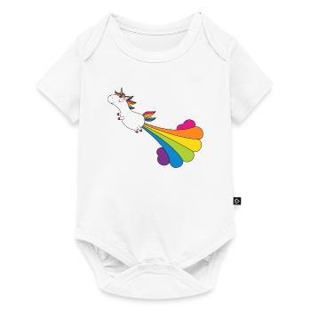 Funny pupping unicorn with rainbow cloud - Baby Premium short-sleeve bodysuit - white - Front
