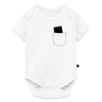 Brusttasche mit Handy - Baby Premium Kurzarmbody - Weiß - Vorne