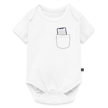 Brusttasche mit Smartphone Handy - Baby Premium Kurzarmbody - Weiß - Vorne