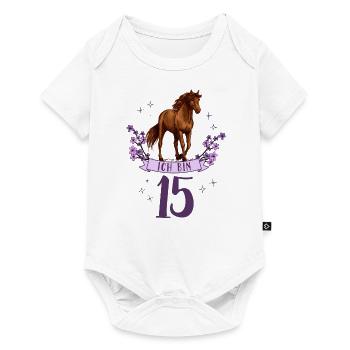 Geburtstag 15 Mädchen Pferd Reiten Stall Fünfzehn - Baby Premium Kurzarmbody - Weiß - Vorne