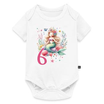 Geburtstag 6 Meerjungfrau Mädchen Sechs 6 Jahre al - Baby Premium Kurzarmbody - Weiß - Vorne