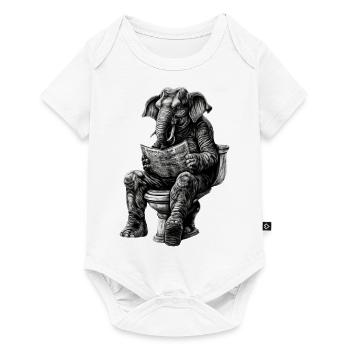 Elephant on toilet with newspaper – black and white - Baby Premium short-sleeve bodysuit - white - Front