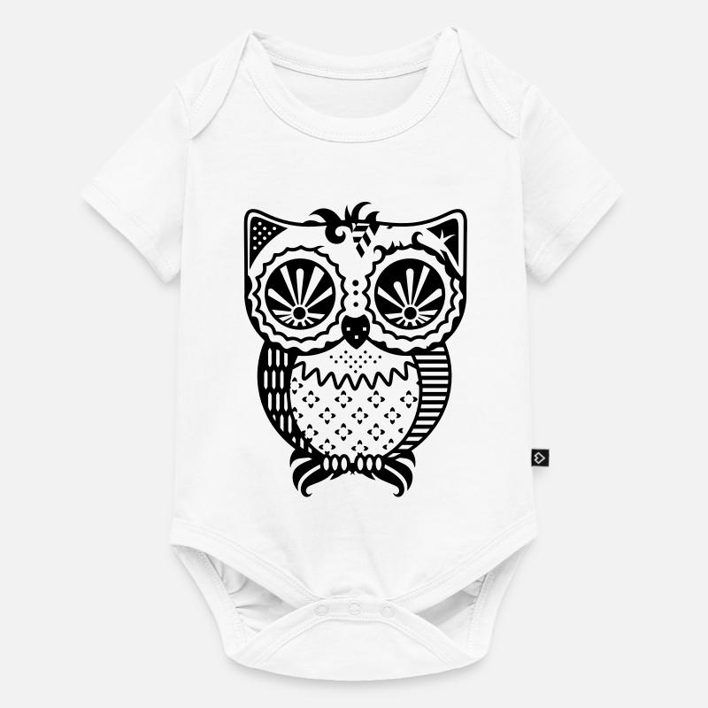 Patchwork Eule - Baby Premium Kurzarmbody - Weiß