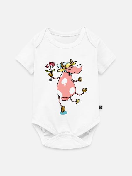 Bauernkuh mit Blumen Süßes Design - Baby Premium Kurzarmbody - Weiß