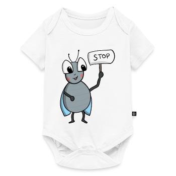 Fliege mit STOP Schild - Baby Premium Kurzarmbody - Weiß - Vorne
