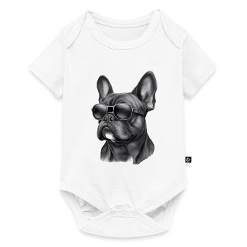 Cool bouledogue français portant des lunettes de soleil - Body à manches courtes Premium Bébé - blanc - Devant