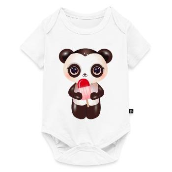 Panda mignon avec de la crème glacée rouge sur le style - Body à manches courtes Premium Bébé - blanc - Devant