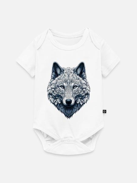 Wolf mit Mandalas verziert - Baby Premium Kurzarmbody - Weiß