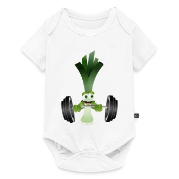A stick of leeks with a dumbbell while exercising - Baby Premium short-sleeve bodysuit - white - Front