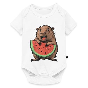 Capybara mangeant de la pastèque - Body à manches courtes Premium Bébé - blanc - Devant