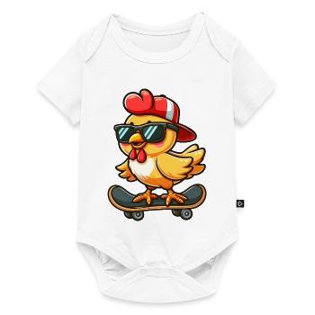 poulet poule coq planche à roulettes bande dessinée dessin animé - Body à manches courtes Premium Bébé - blanc - Devant