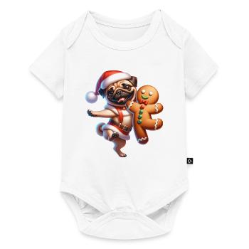 Funny pug dancing with gingerbread - Baby Premium short-sleeve bodysuit - white - Front