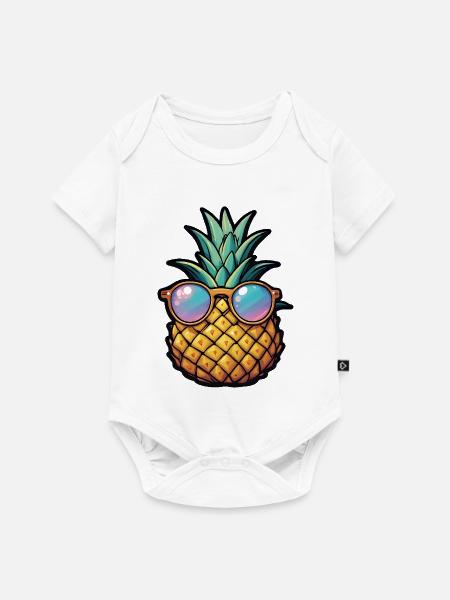 Tropische Ananas mit Sonnenbrille - Baby Premium Kurzarmbody - Weiß