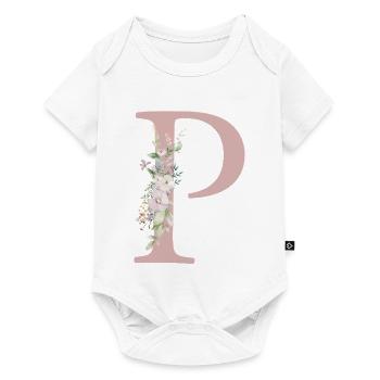 P Monogramme, Floral, Personnalisable - Body à manches courtes Premium Bébé - blanc - Devant