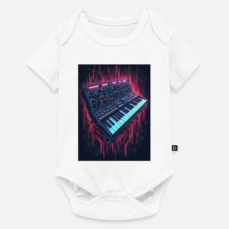 Conception musicale de synthétiseur de néon - Body à manches courtes Premium Bébé - blanc