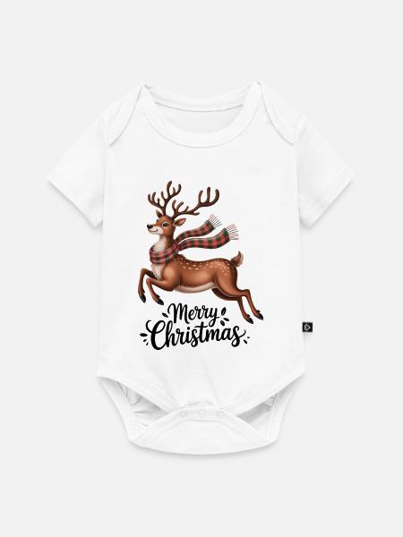 Winterhirsch mit kariertem Schal - Baby Premium Kurzarmbody - Weiß