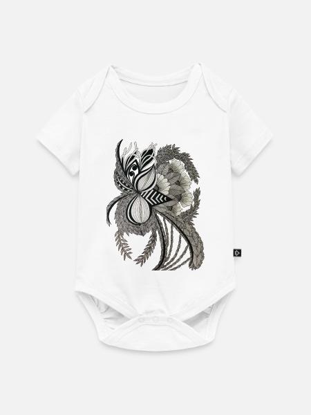 Monochrom Blumengeäst Ornament - Baby Premium Kurzarmbody - Weiß