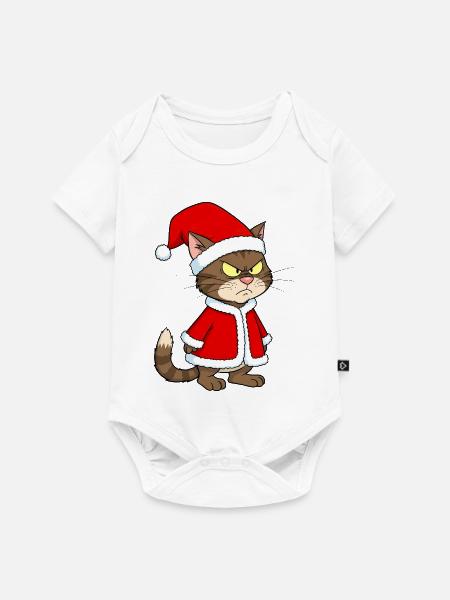 Katze Weihnachten grimmig lustig - Baby Premium Kurzarmbody - Weiß