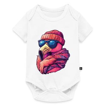Cool Flamingo Winter Streetwear portant des lunettes de soleil - Body à manches courtes Premium Bébé - blanc - Devant