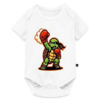 Boxing Turtle Fighter Power Punch Maskottchen - Baby Premium Kurzarmbody - Weiß - Vorne
