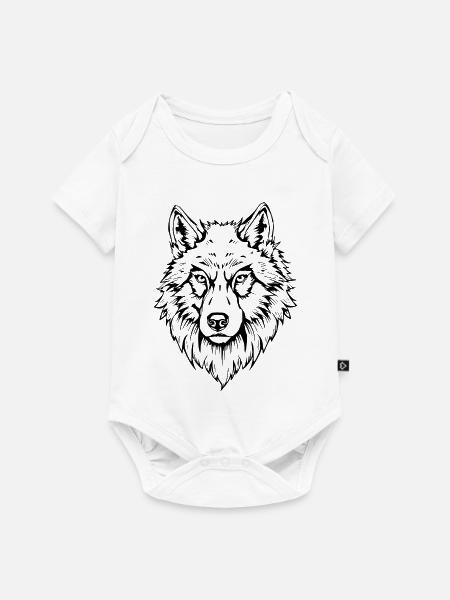 schwarzer Wolf Kopf Gesicht - Baby Premium Kurzarmbody - Weiß