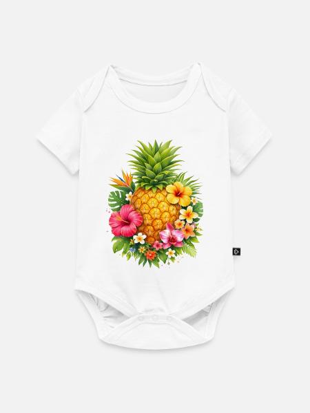Tropische Ananas mit Blumen - Baby Premium Kurzarmbody - Weiß