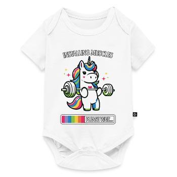 Couleurs néon de licorne en haltérophilie - Body à manches courtes Premium Bébé - blanc - Devant