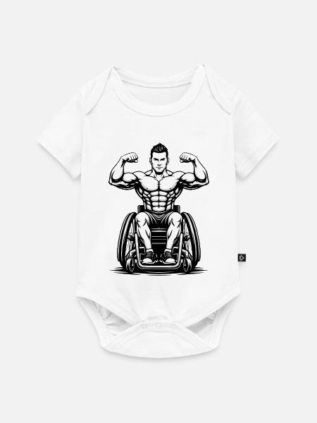 Starker Mann Rollstuhl Fitness Design - Baby Premium Kurzarmbody - Weiß
