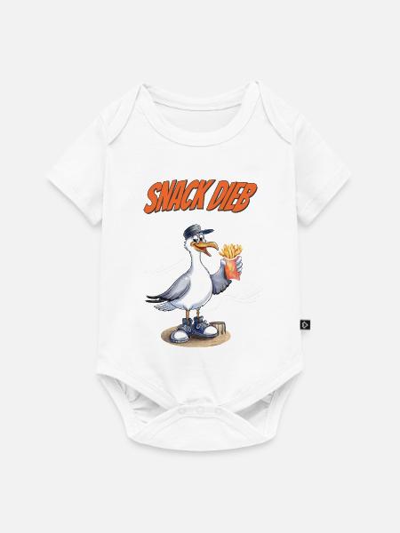 Snack Dieb Möwe Lustiger Pommes Spruch - Baby Premium Kurzarmbody - Weiß