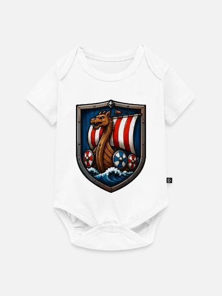Wikinger Drachenboot Schild - Baby Premium Kurzarmbody - Weiß