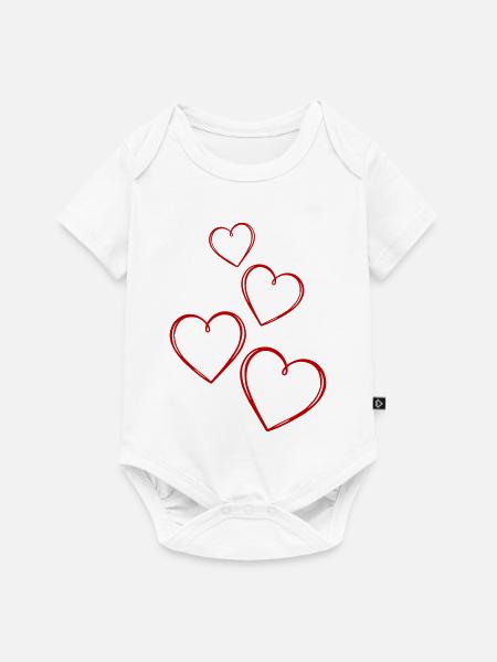 Vier Herzen Rot Kontur Symbol - Baby Premium Kurzarmbody - Weiß