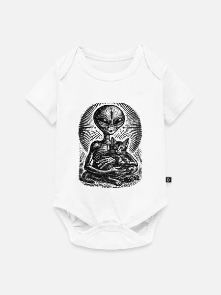 Katze und ALien - Baby Premium Kurzarmbody - Weiß