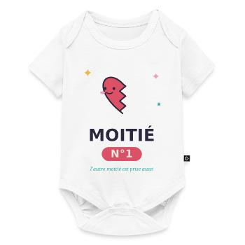 Moitié Coeur N°1 Sourire - Body à manches courtes Premium Bébé - blanc - Devant