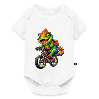Chamäleon auf dem Fahrrad - Baby Premium Kurzarmbody - Weiß - Vorne