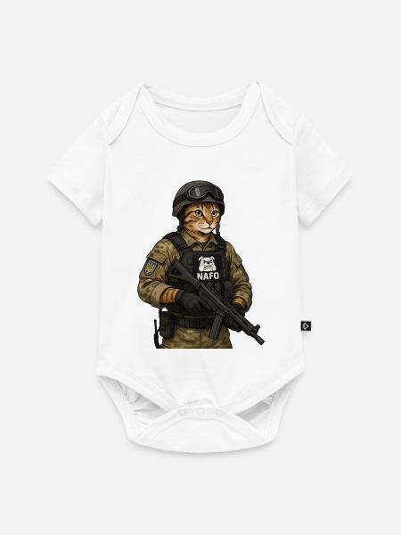 Ukraine-Katze mit NAFO-Patch - Baby Premium Kurzarmbody - Weiß