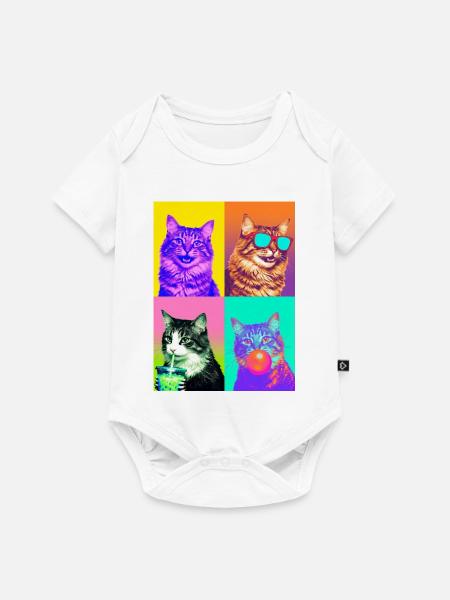 Katzen American Bobtail Katze - Baby Premium Kurzarmbody - Weiß