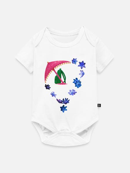 Glitzernder Regenschirm und Blütenring - Baby Premium Kurzarmbody - Weiß
