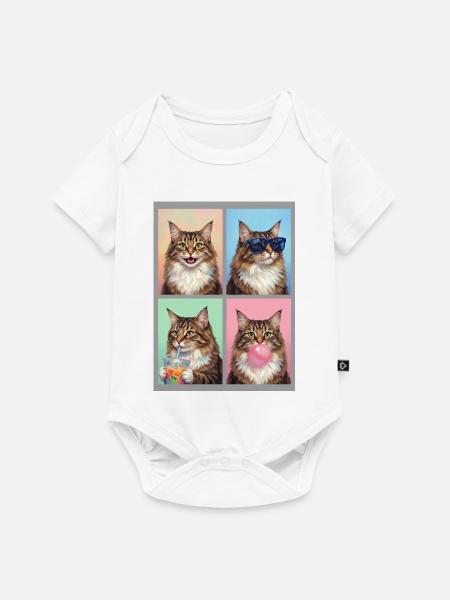 Katzen Norwegische Waldkatze Katze - Baby Premium Kurzarmbody - Weiß